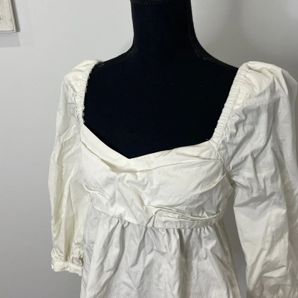 Open Edit White Puff Long Sleeve Babydoll Top